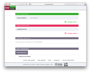 starting script form - select the script you wish to apply and then the corpus (.db file)